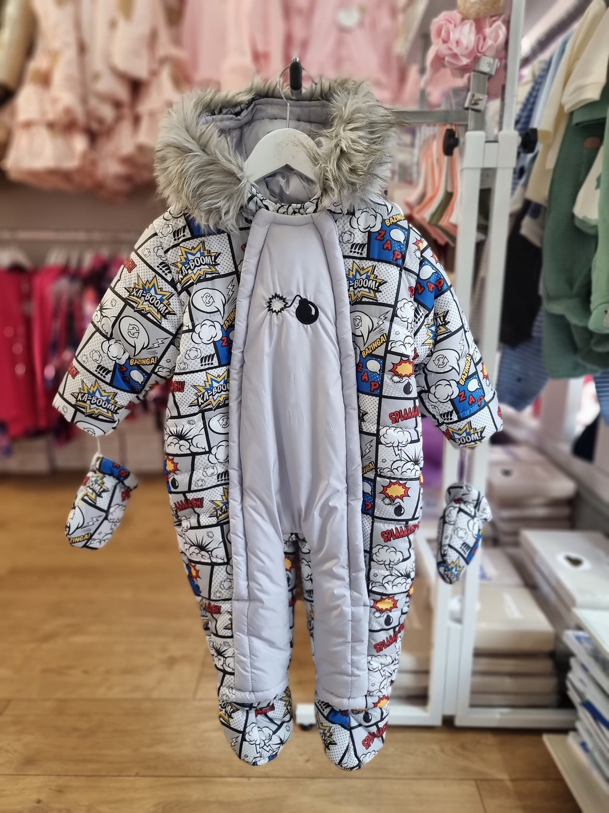 Wojcik Pop Art Pramsuit with Artificial Fur Trim Hood
