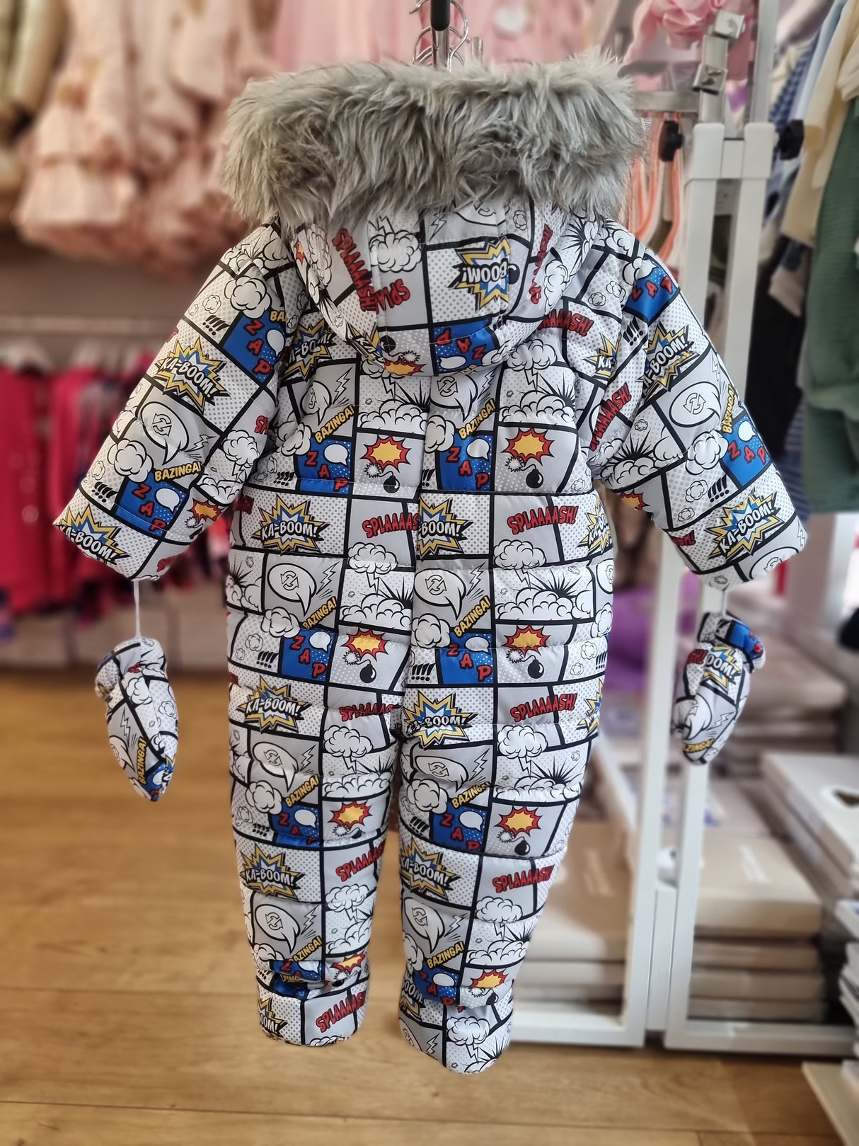 Wojcik Pop Art Pramsuit with Artificial Fur Trim Hood