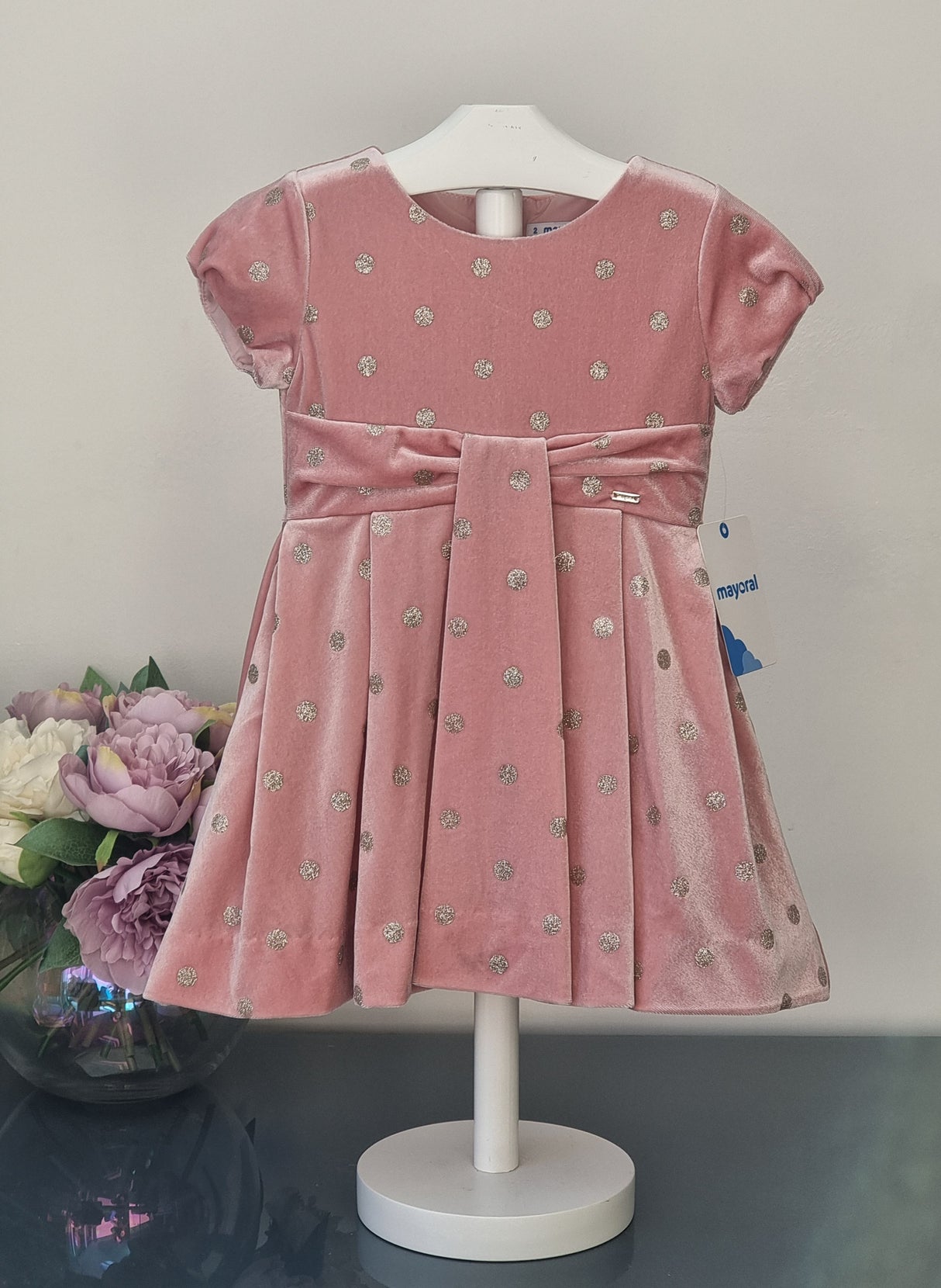 Mayoral Age 2yr pink & gold velour dress