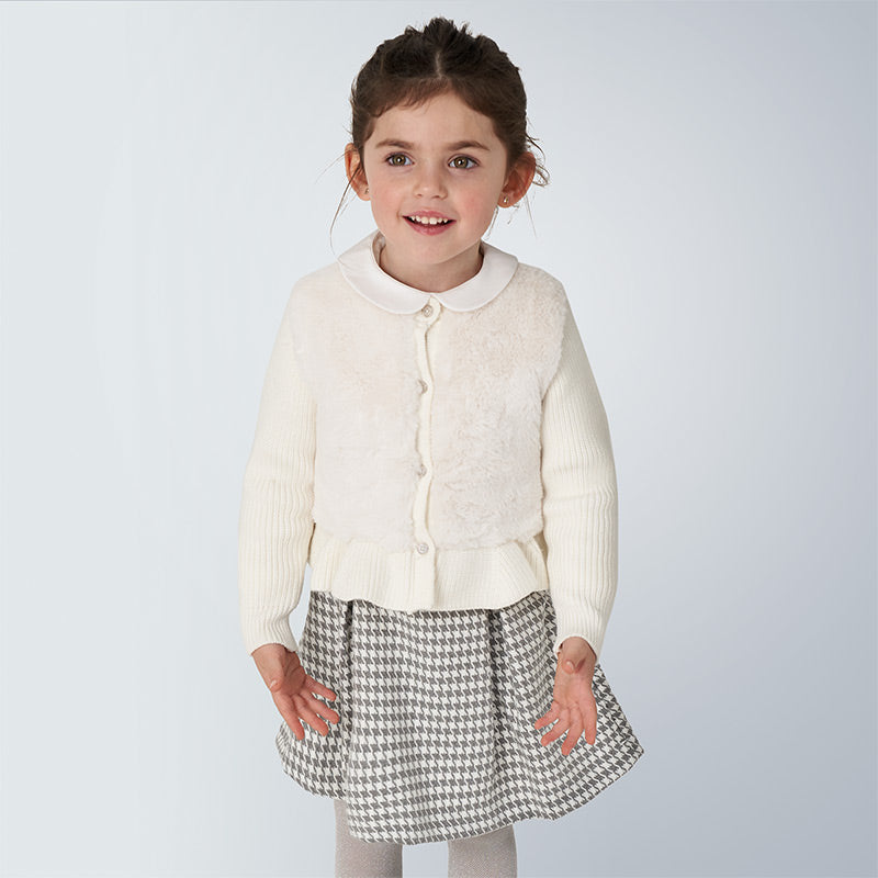 Mayoral Girl AW20 Cream Faux Fur Ribbed Cardigan 4353