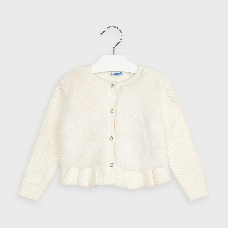 Mayoral Girl AW20 Cream Faux Fur Ribbed Cardigan 4353