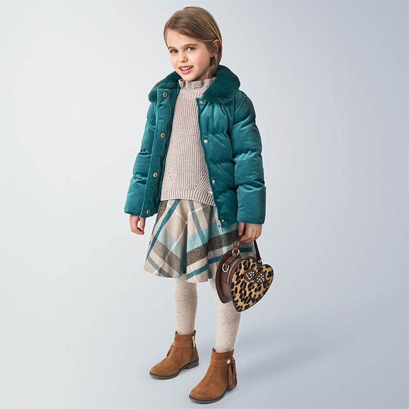 Mayoral Girl AW20 Duck Green Plaid Lurex Skirt 4952