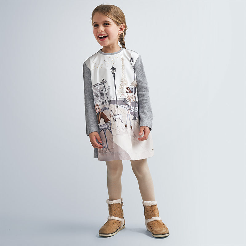 Mayoral Girl AW20 Grey Satin Print Dress 4987