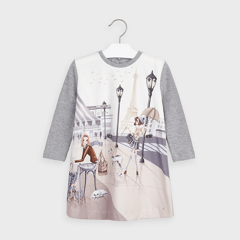 Mayoral Girl AW20 Grey Satin Print Dress 4987