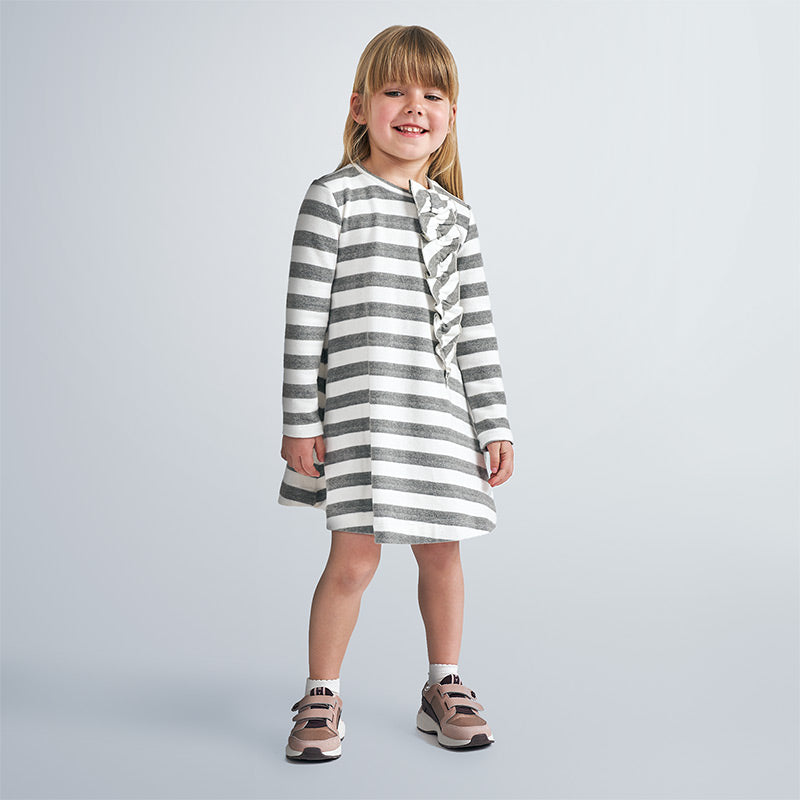 Mayoral Girl AW20 Grey Stripe Bow Dress 4988