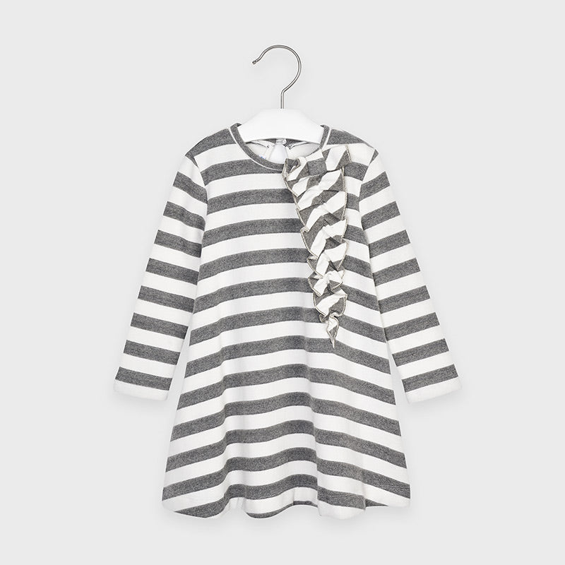 Mayoral Girl AW20 Grey Stripe Bow Dress 4988