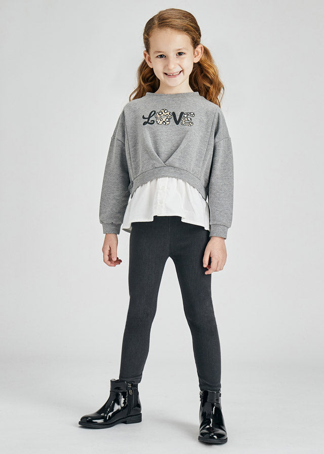 Mayoral Girl AW21 Peplum jumper and denim leggings set 4743