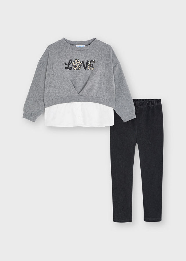 Mayoral Girl AW21 Peplum jumper and denim leggings set 4743