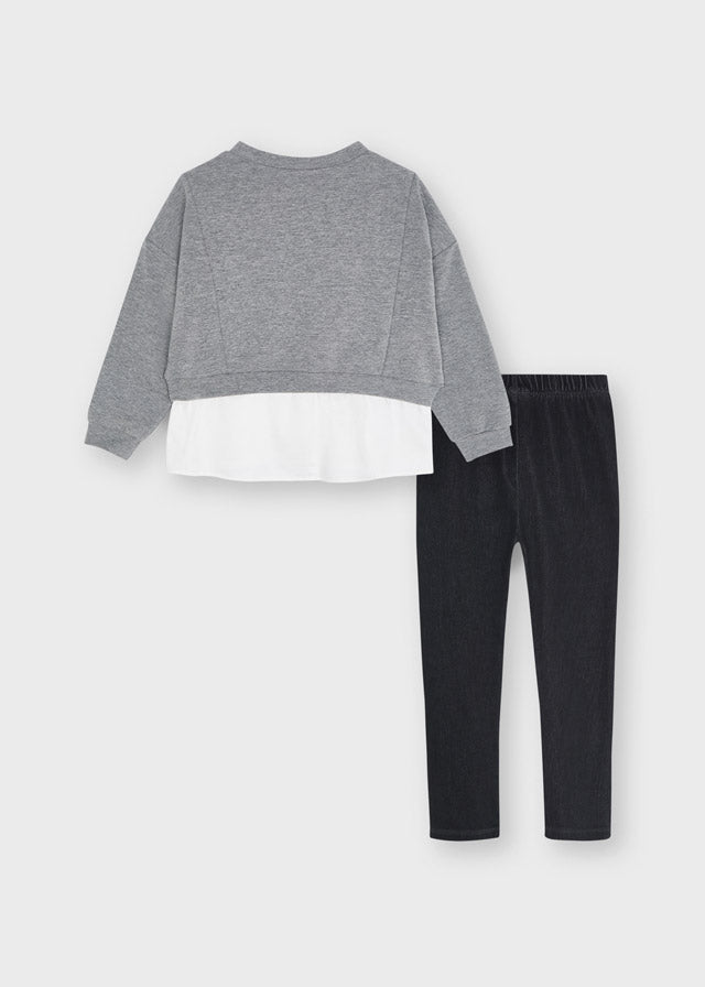 Mayoral Girl AW21 Peplum jumper and denim leggings set 4743