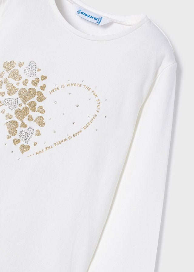 Mayoral Girl AW22 White Heart Long Sleeved Top 178