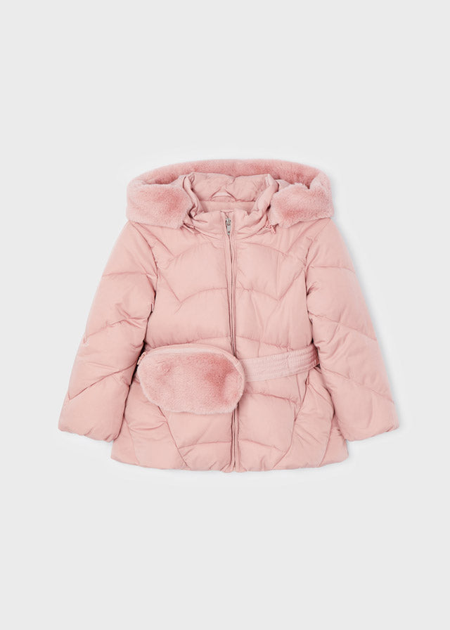 Mayoral Girl AW22 Pink Coat with Faux Fur Bag 4492