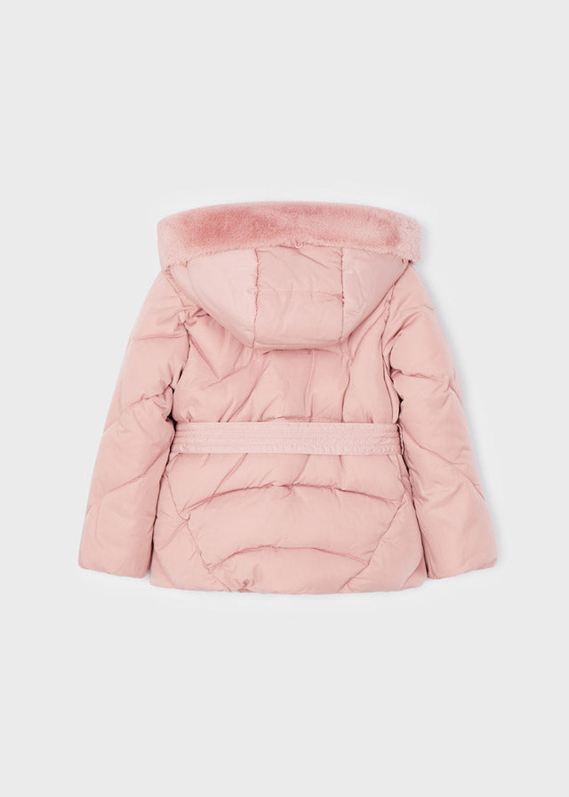 Mayoral Girl AW22 Pink Coat with Faux Fur Bag 4492