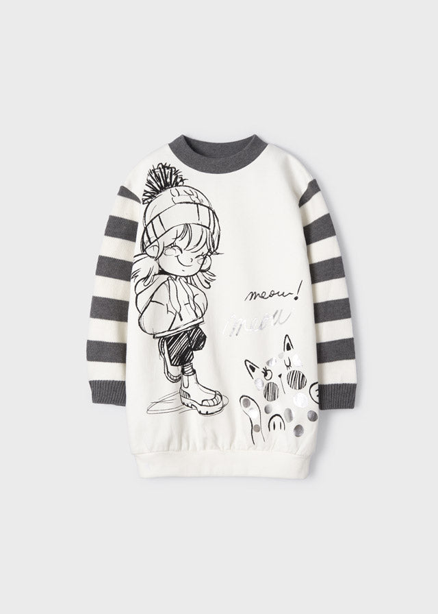 Mayoral Girl AW22 Grey Striped Girl Dress 4977