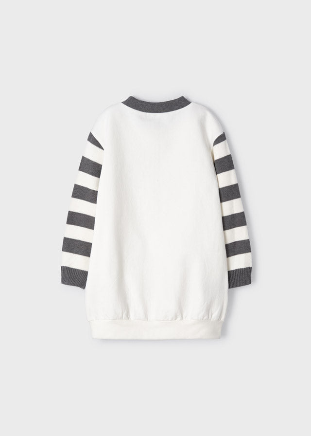 Mayoral Girl AW22 Grey Striped Girl Dress 4977