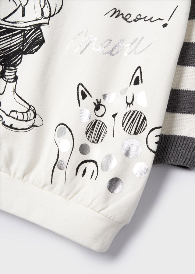 Mayoral Girl AW22 Grey Striped Girl Dress 4977