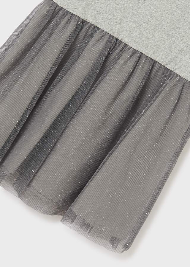 Mayoral Girl Knitted & Tulle Grey Sparkle Dress 7936