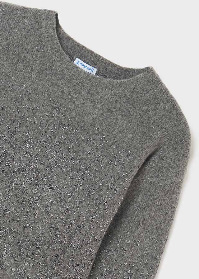 Mayoral Girl Knitted & Tulle Grey Sparkle Dress 7936