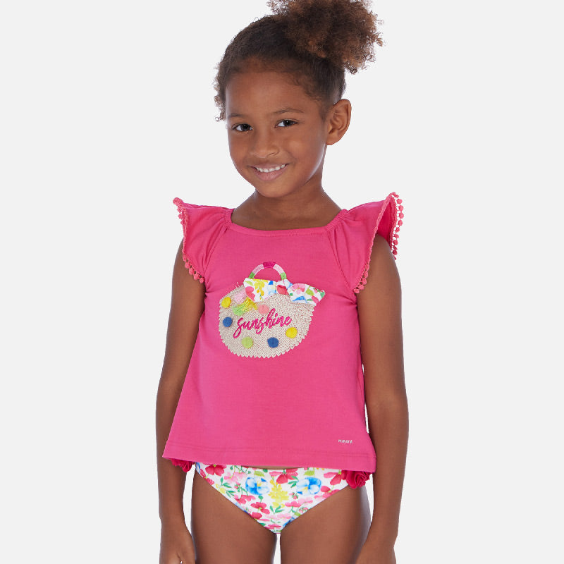 Mayoral Girl SS20 Fuchsia Top and Floral Shorts Set 3293
