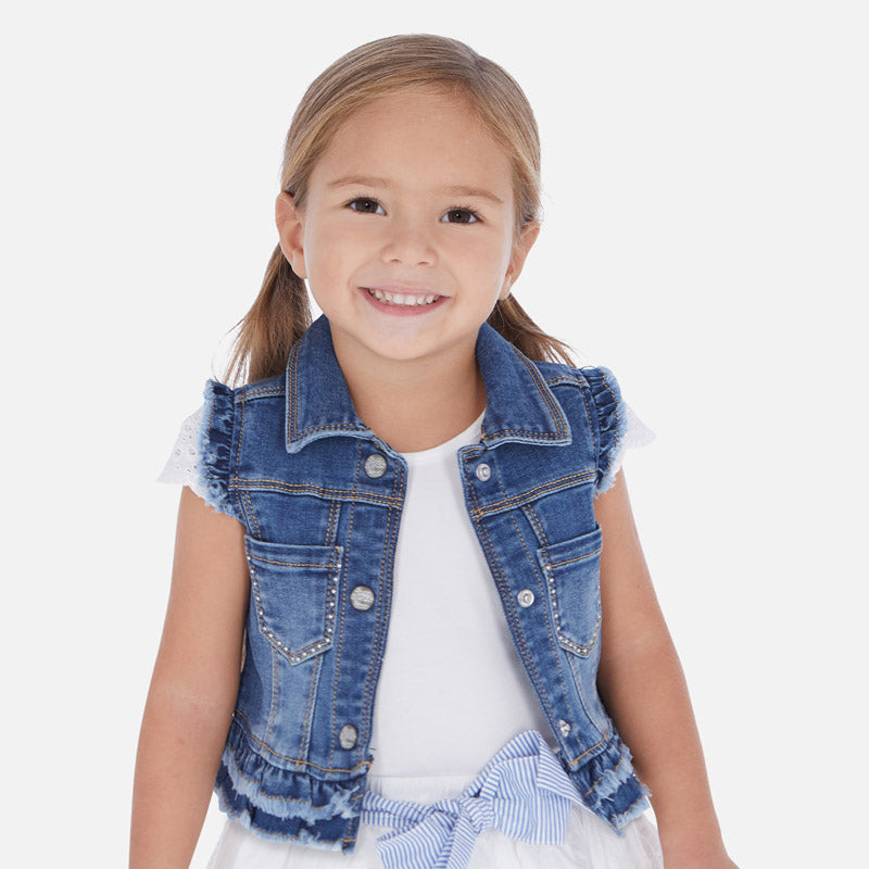 Mayoral Girl SS20 Dark Denim Sleeveless Jacket 3322