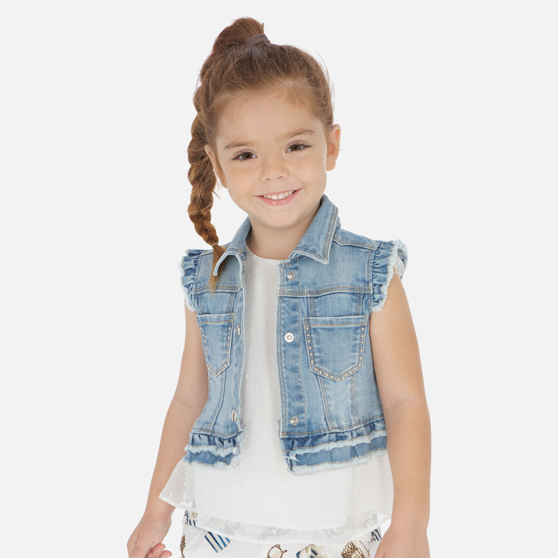 Mayoral Girl SS20 Light Denim Sleeveless Jacket 3322