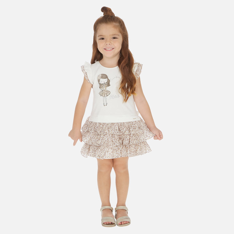 Mayoral Girl SS20 Combined chiffon dress Beige 3945