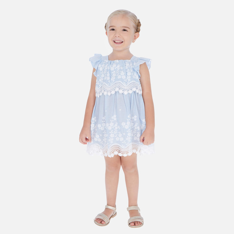 Mayoral Girl SS20 Blue Stripe Embroidered dress 3952