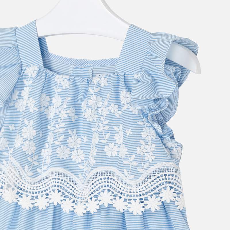 Mayoral Girl SS20 Blue Stripe Embroidered dress 3952