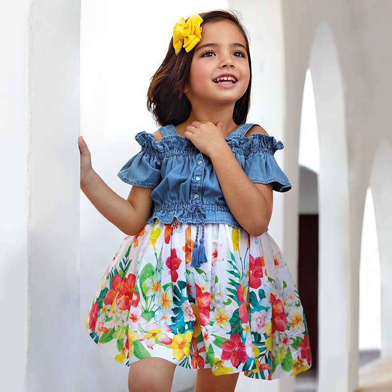 Mayoral Girl SS20 Denim and floral print Dress 3956