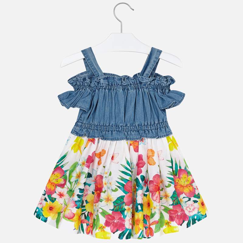 Mayoral Girl SS20 Denim and floral print Dress 3956