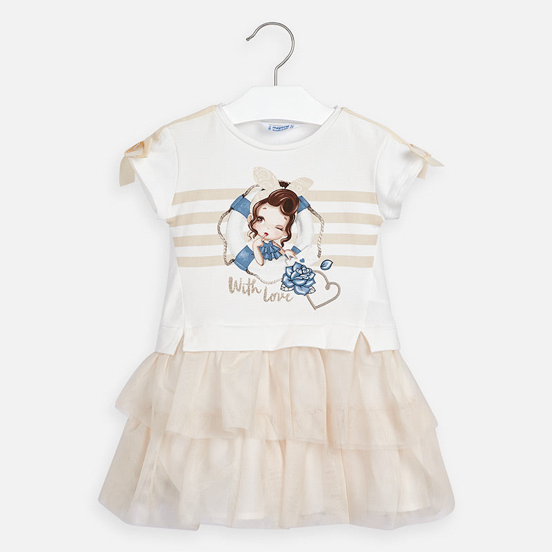 Mayoral Girl SS20 Champagne Combined tulle dress 3958