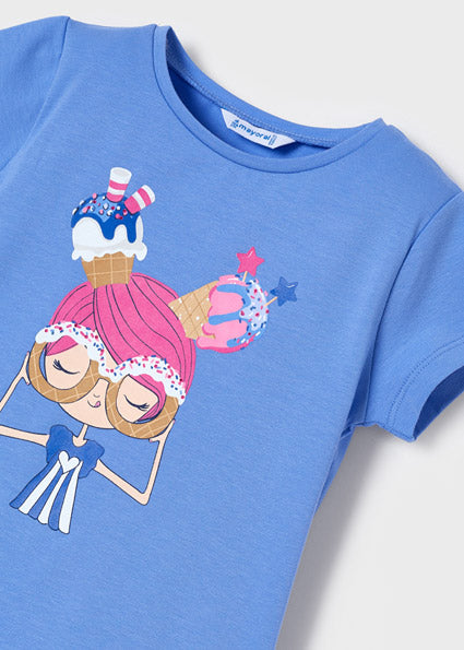 Mayoral Girl SS22 Capri Blue Printed T-shirt 3048