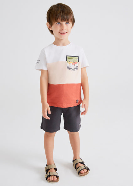 Mayoral Boy SS22 Terracotta Stripe Short Set 3659