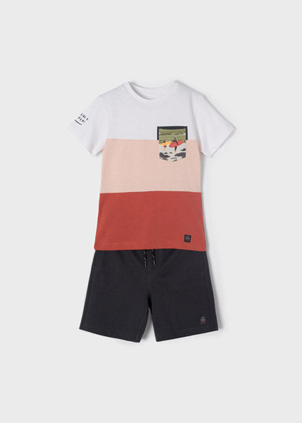 Mayoral Boy SS22 Terracotta Stripe Short Set 3659