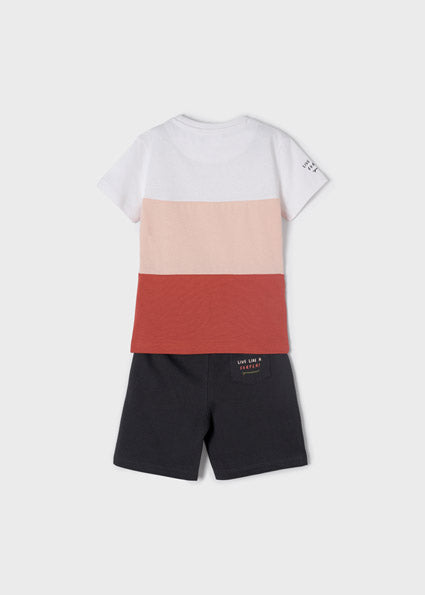 Mayoral Boy SS22 Terracotta Stripe Short Set 3659