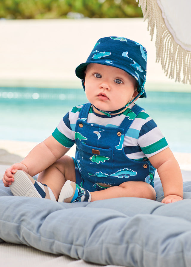 Mayoral Baby Boy Blue Dinosaur Dungaree & Hat 1605