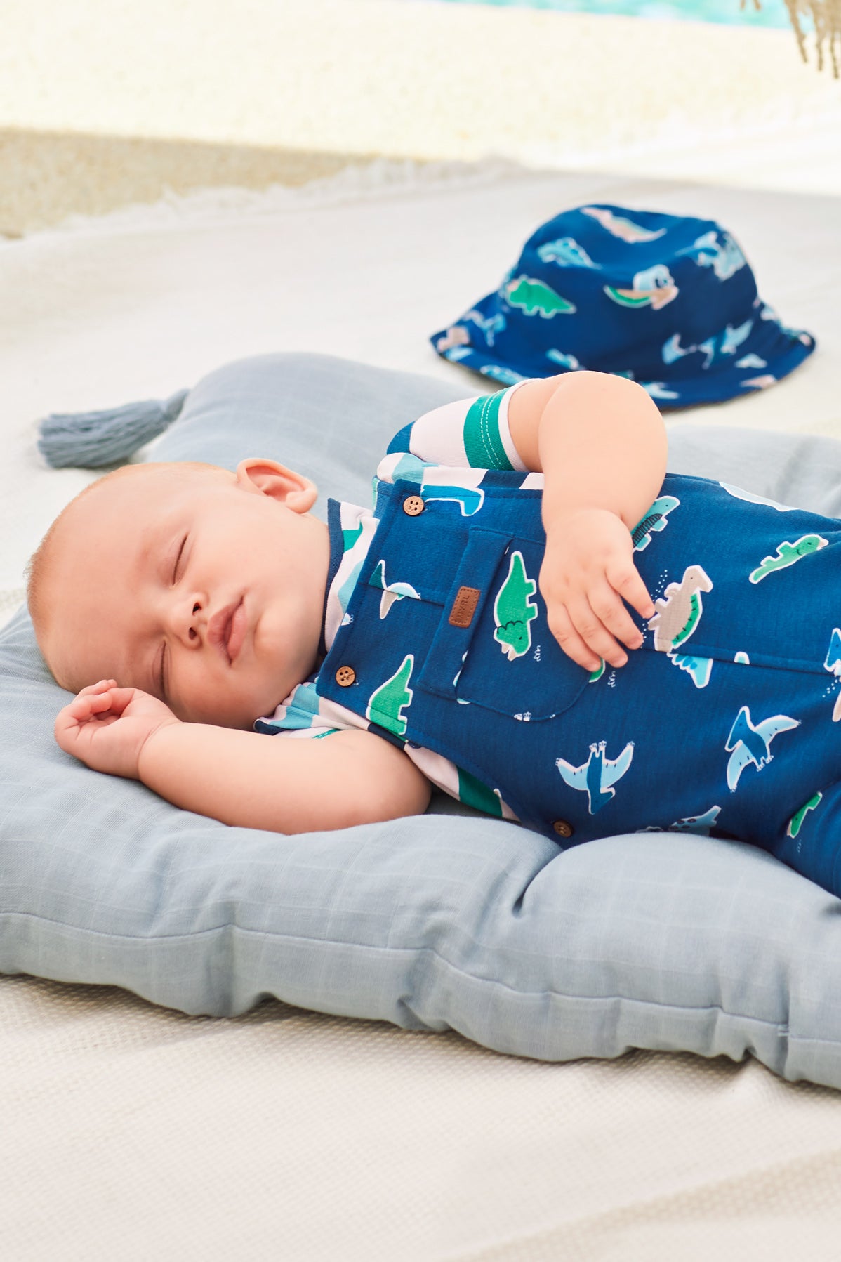 Mayoral Baby Boy Blue Dinosaur Dungaree & Hat 1605