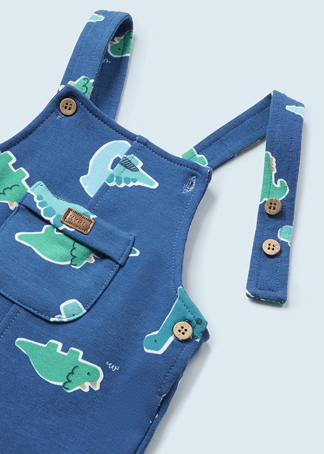 Mayoral Baby Boy Blue Dinosaur Dungaree & Hat 1605