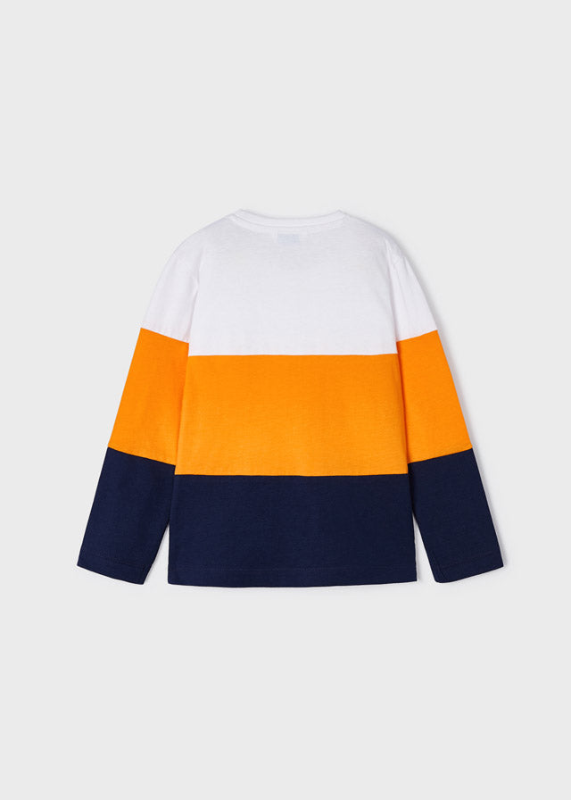 Mayoral Boy SS23 Mango & Navy Block Stripe Long Sleeved Top 3027