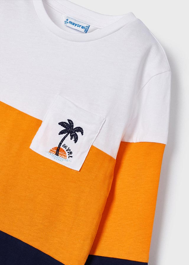 Mayoral Boy SS23 Mango & Navy Block Stripe Long Sleeved Top 3027