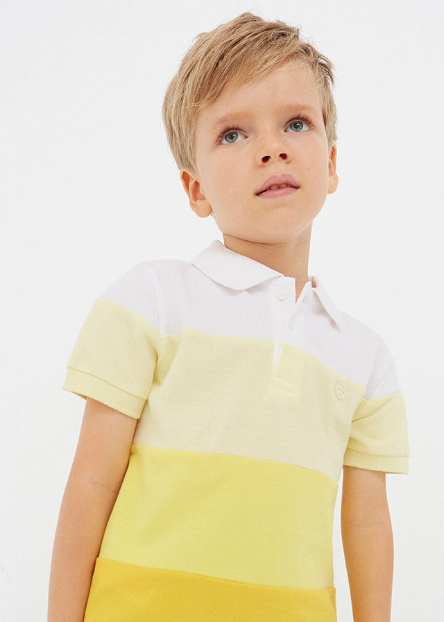 Mayoral Boy SS23 Yellow Block Stripe Polo Top 3151