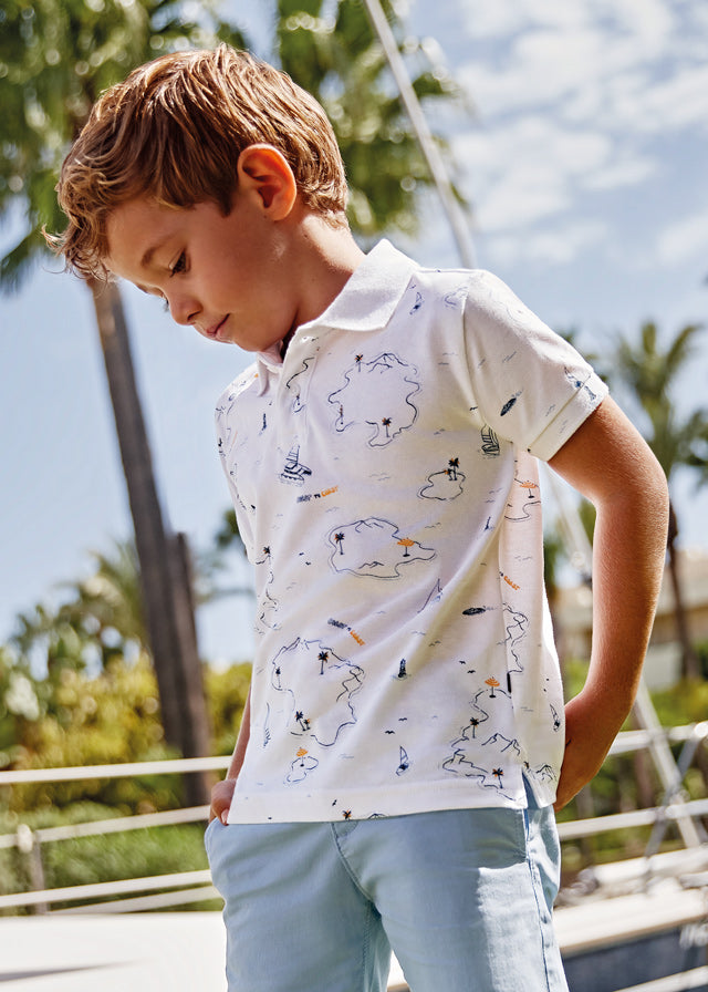 Mayoral Boy SS23 White Island Print Polo Top 3157