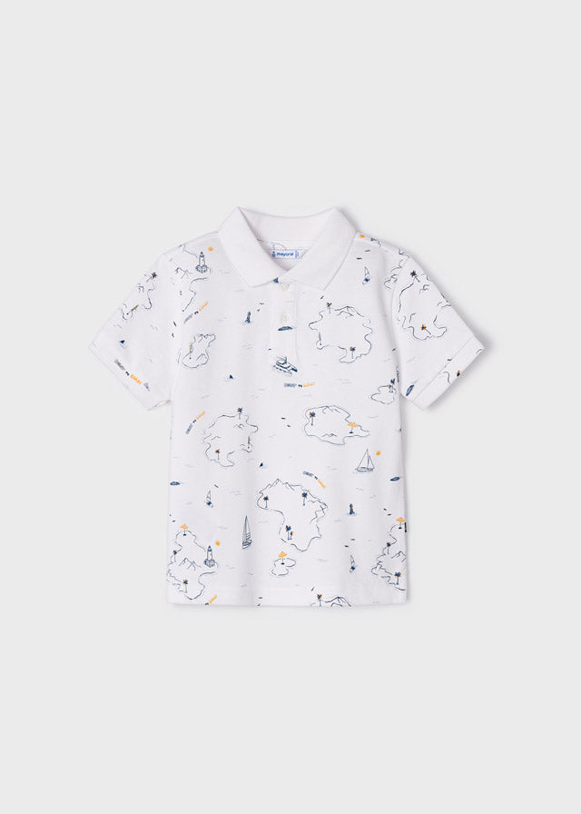Mayoral Boy SS23 White Island Print Polo Top 3157