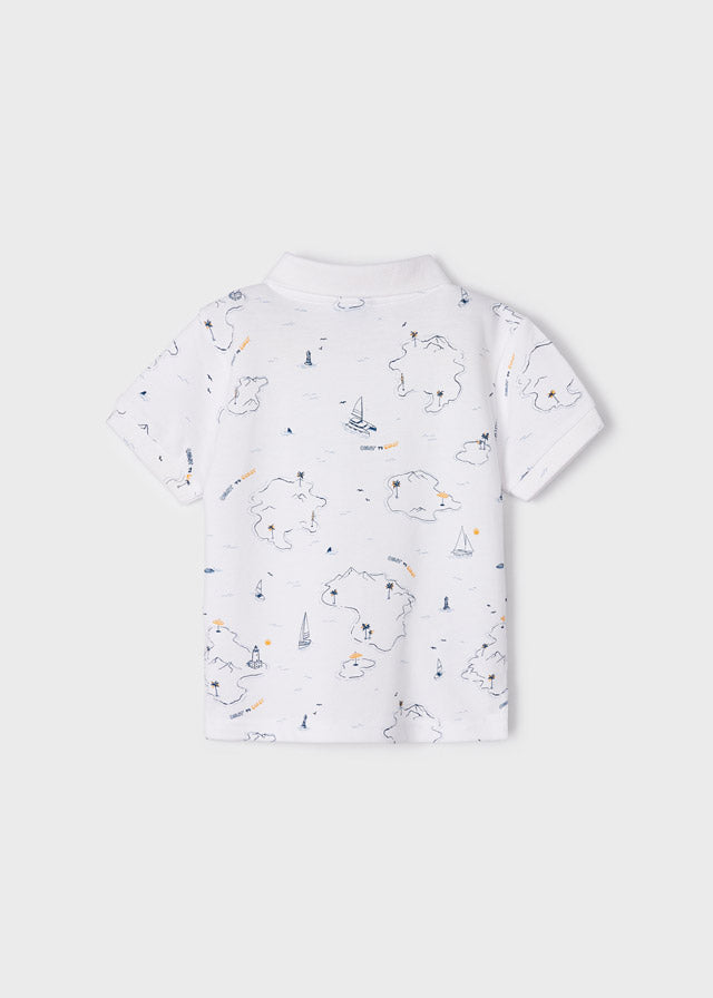 Mayoral Boy SS23 White Island Print Polo Top 3157