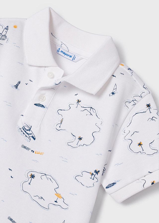 Mayoral Boy SS23 White Island Print Polo Top 3157