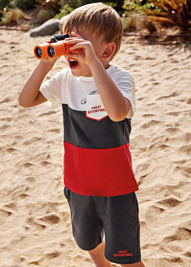 Mayoral Boy SS23 Red & Charcoal Block Short Set 3672