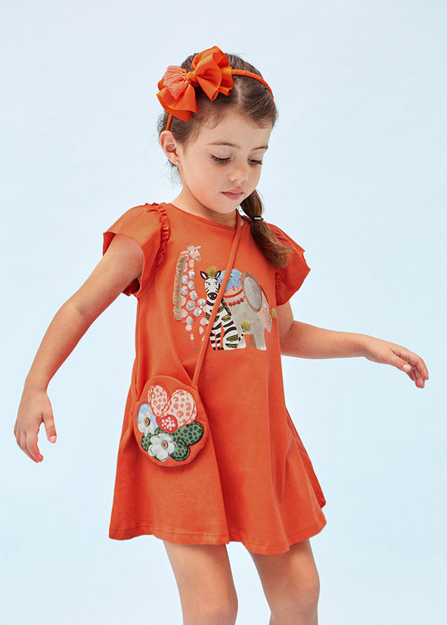 Mayoral Girl SS23 Orange Printed Dress & Bag 3947
