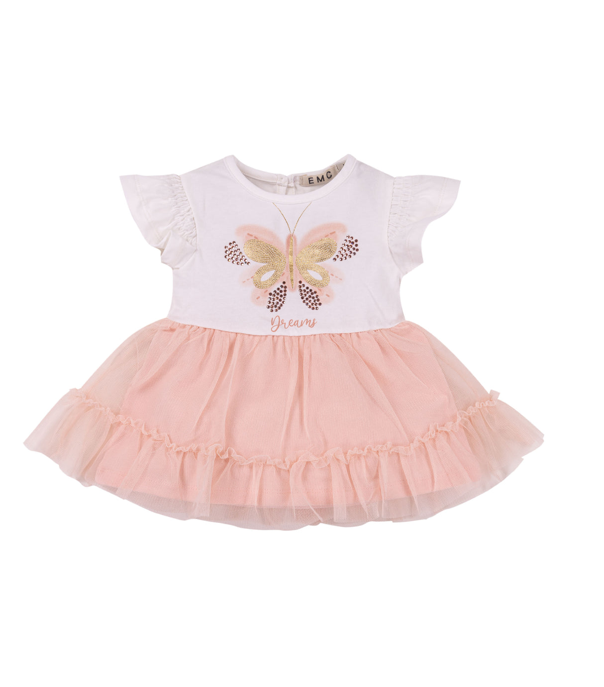 EMC Baby Girls Pale Peach Butterfly Tulle Dress 4685