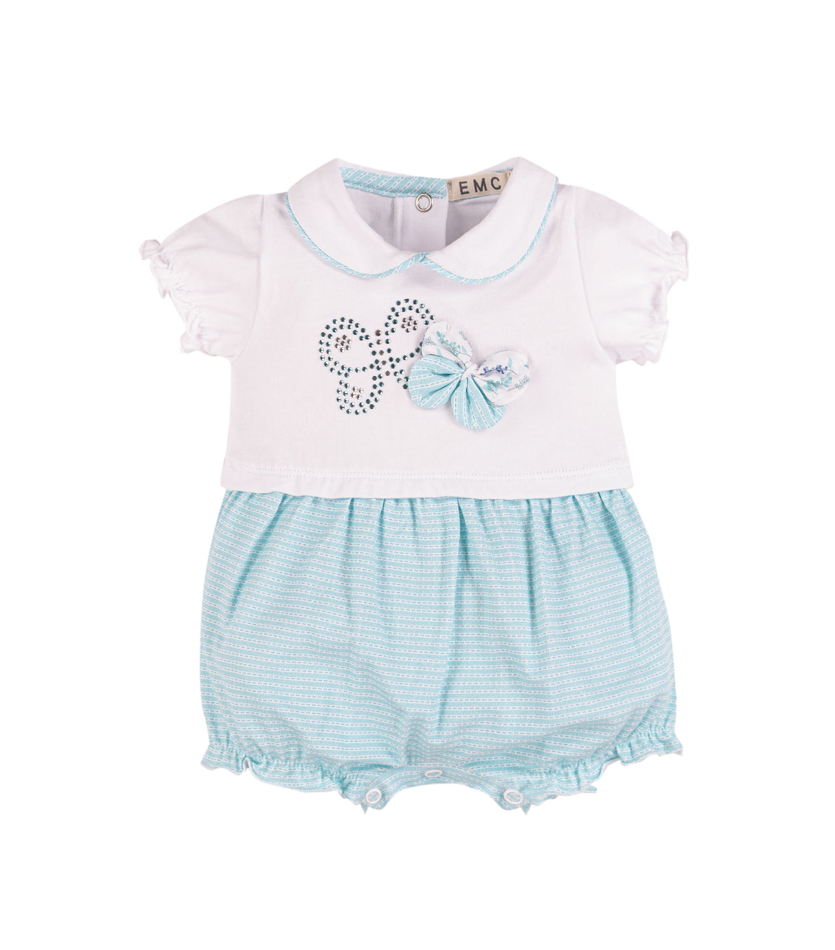 EMC Baby Girls Aqua Butterfly Romper 7518