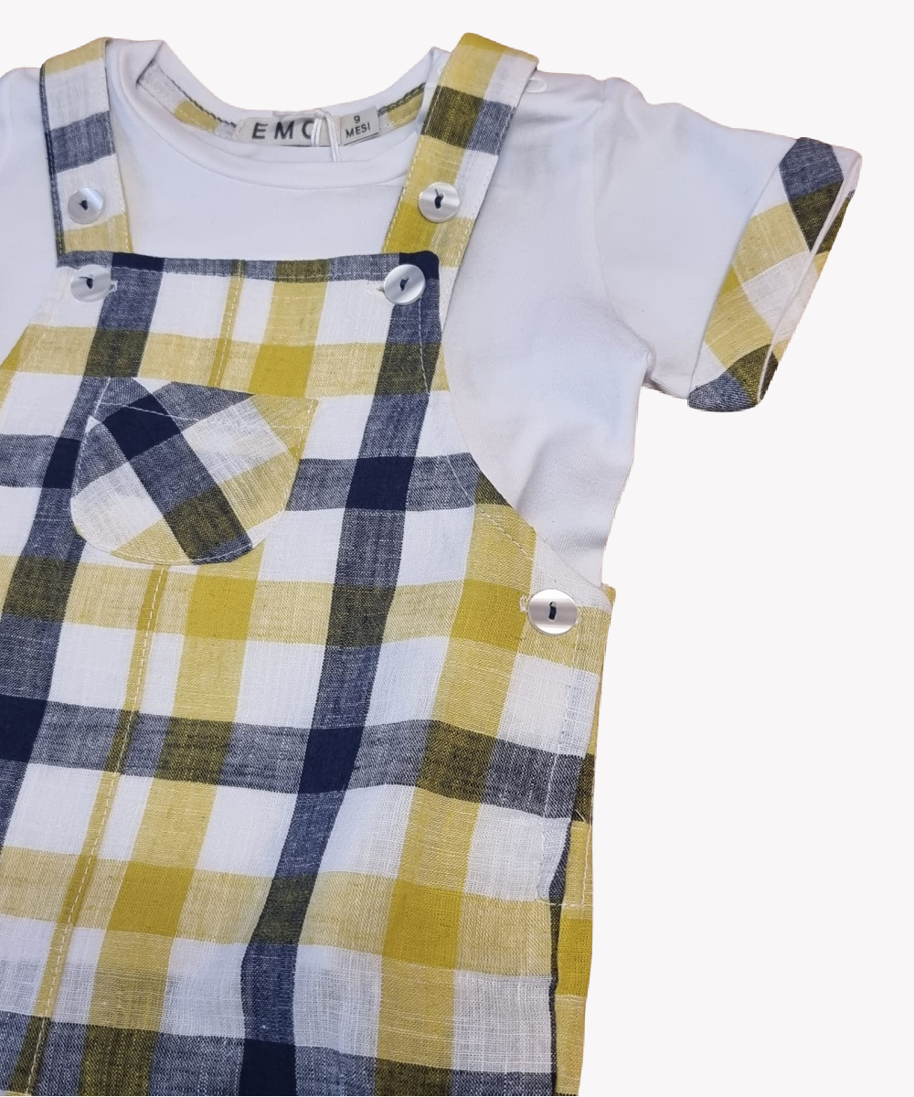 EMC Boys Checked Linen Dungaree & Top Set 2641