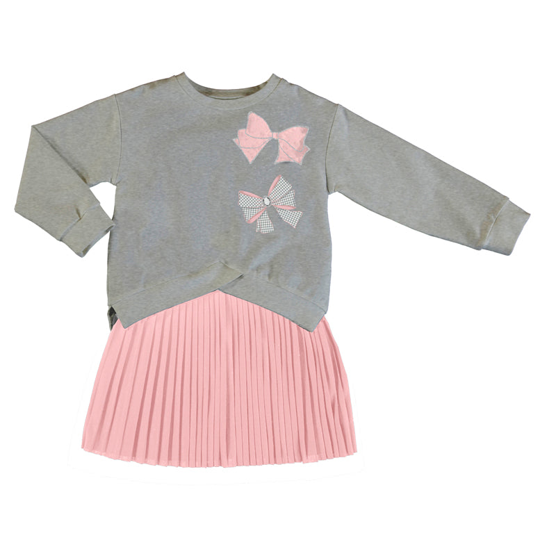 Mayoral Girl AW20 Girls Grey and Pink Pleated Dress 4986